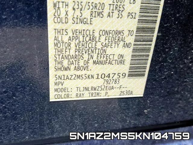 5N1AZ2MS5KN104759 фото 2