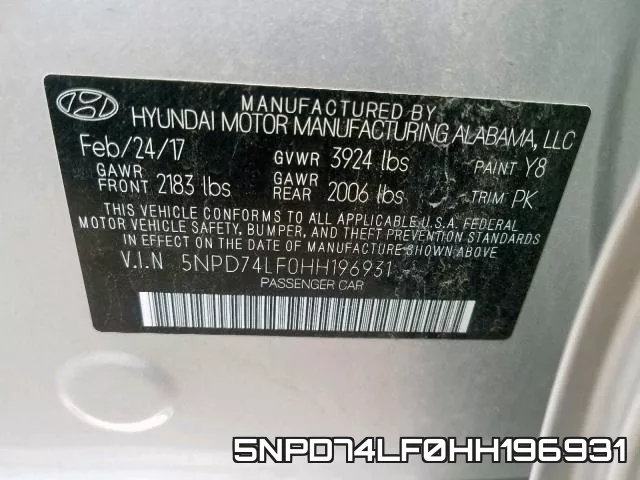 5NPD74LF0HH196931 фото 2
