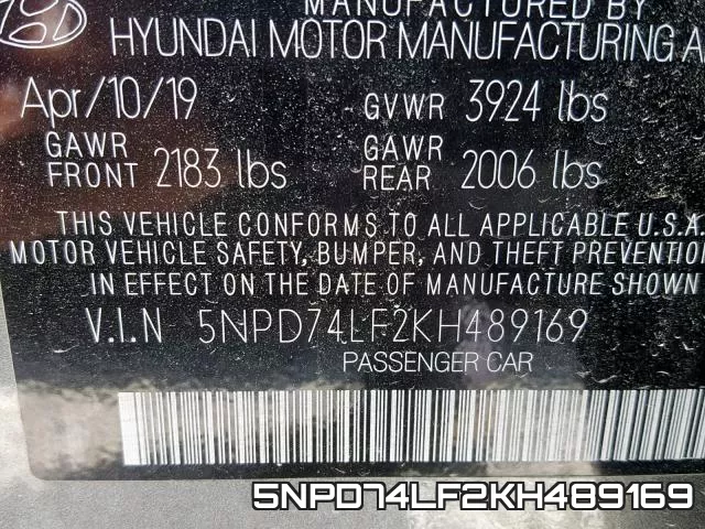 5NPD74LF2KH489169 фото 2