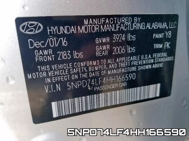 5NPD74LF4HH166590 фото 2
