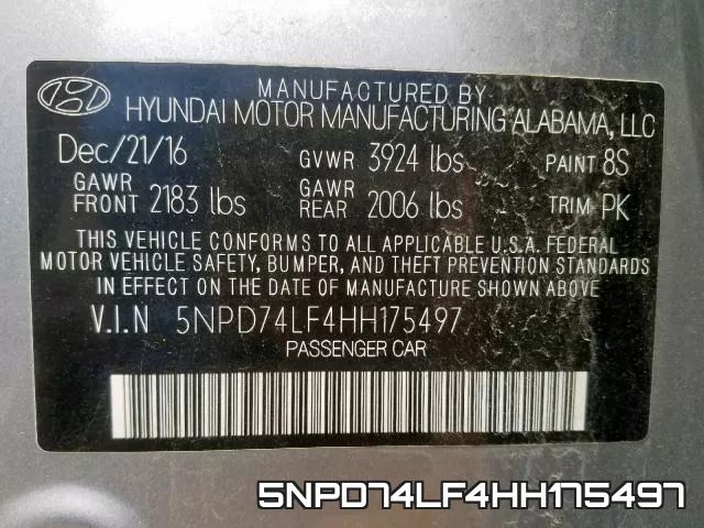 5NPD74LF4HH175497 фото 2