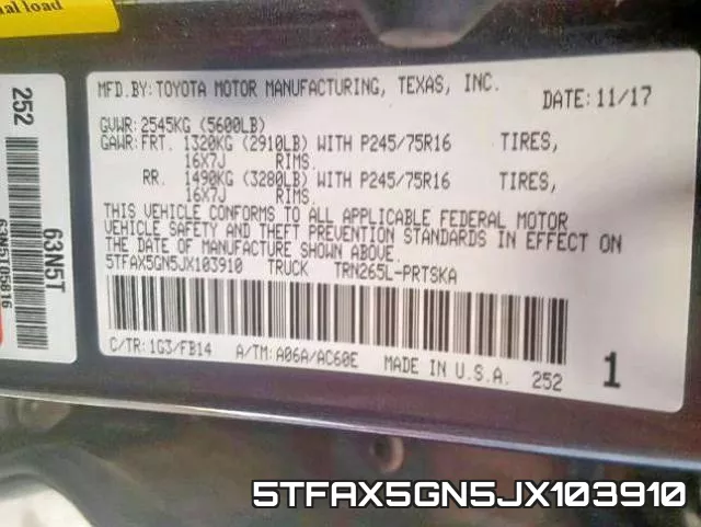 5TFAX5GN5JX103910 фото 2