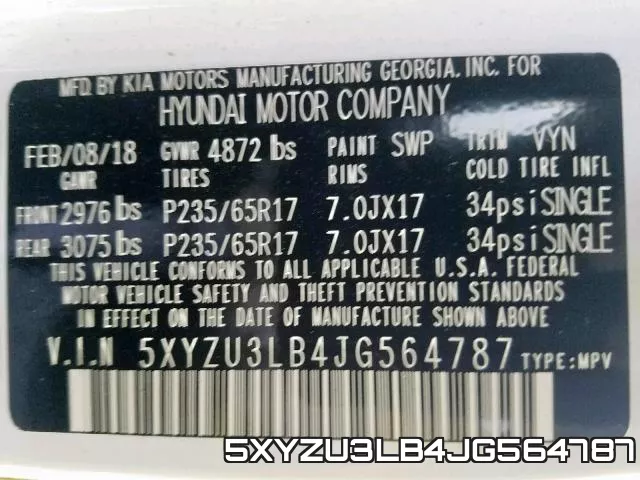 5XYZU3LB4JG564787 фото 2