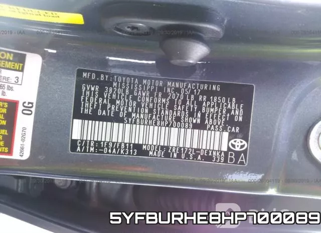 5YFBURHE8HP700089 фото 10