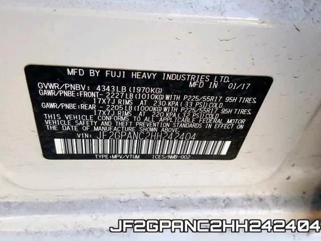 JF2GPANC2HH242404 фото 2