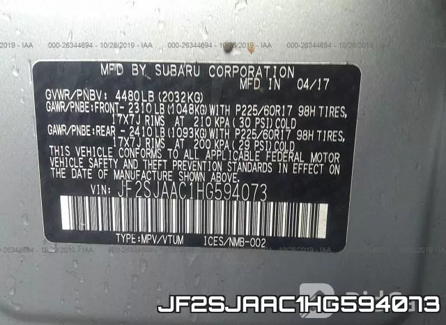 JF2SJAAC1HG594073 фото 10