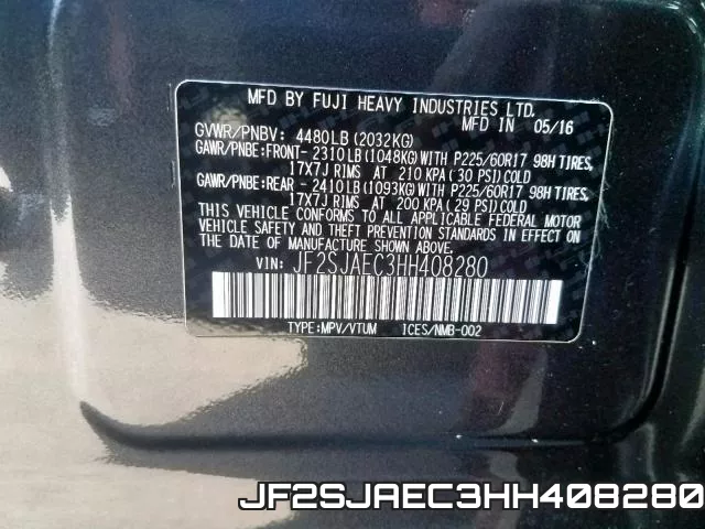 JF2SJAEC3HH408280 фото 2