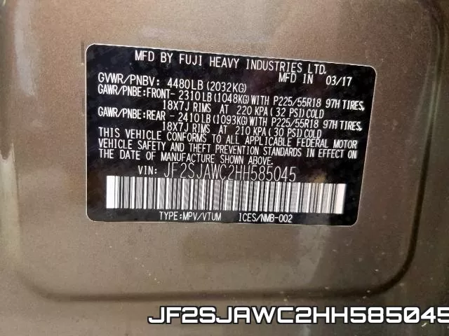 JF2SJAWC2HH585045 фото 2