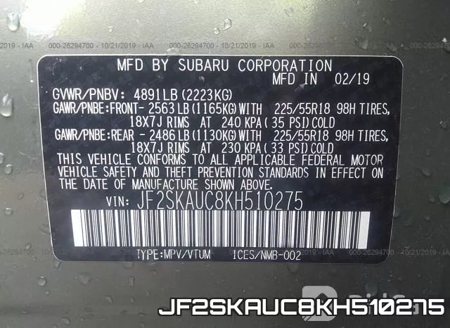 JF2SKAUC8KH510275 фото 10