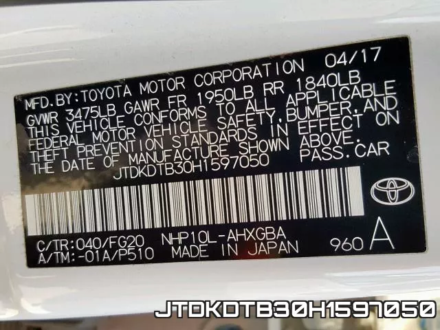 JTDKDTB30H1597050 фото 2