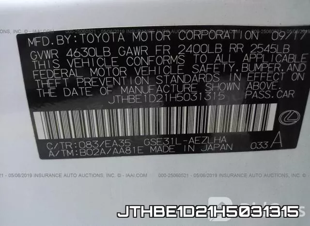 JTHBE1D21H5031315 фото 10
