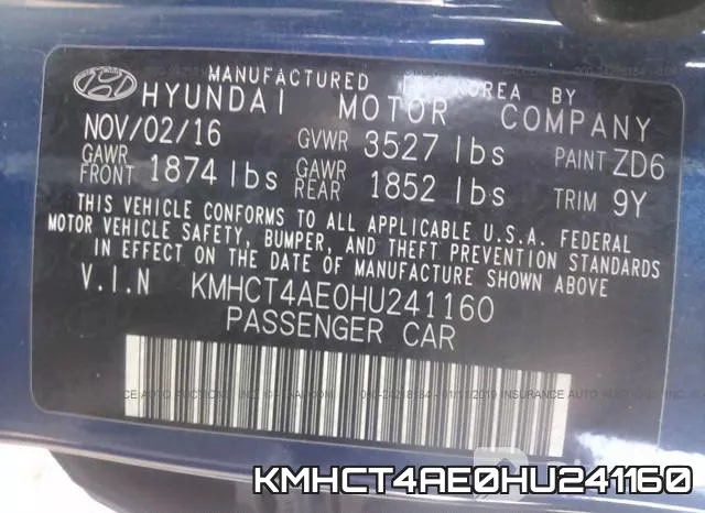 KMHCT4AE0HU241160 фото 10