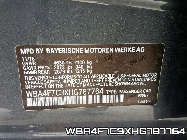 WBA4F7C3XHG787764 фото 2