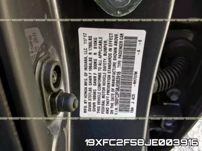19XFC2F58JE003916 фото 2