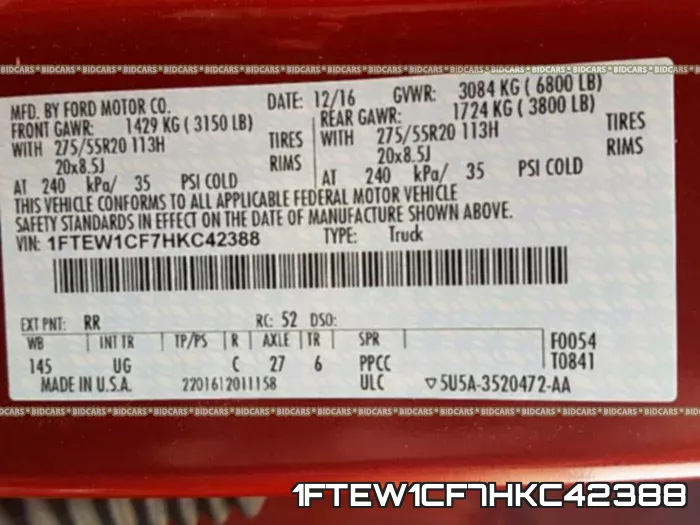 1FTEW1CF7HKC42388 фото 2