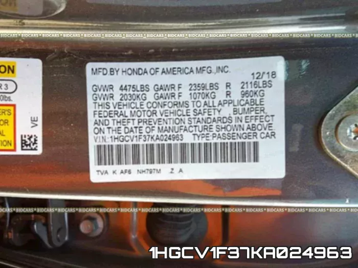 1HGCV1F37KA024963 фото 2