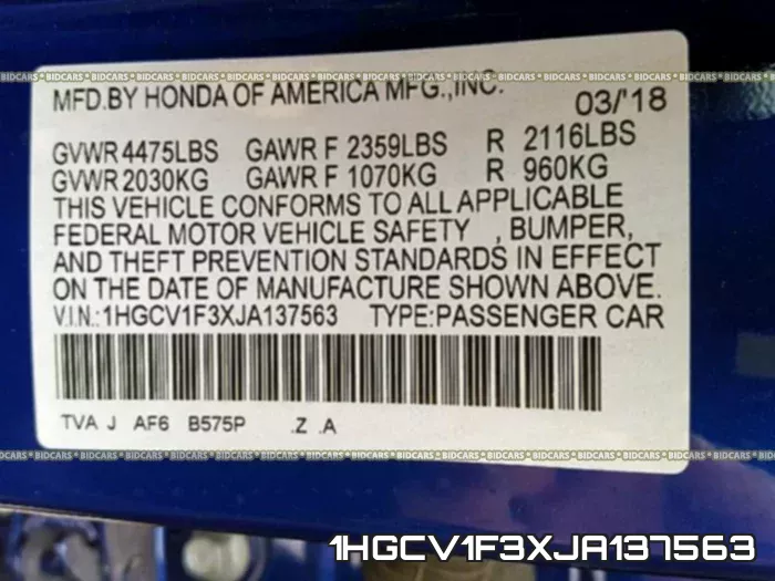 1HGCV1F3XJA137563 фото 2