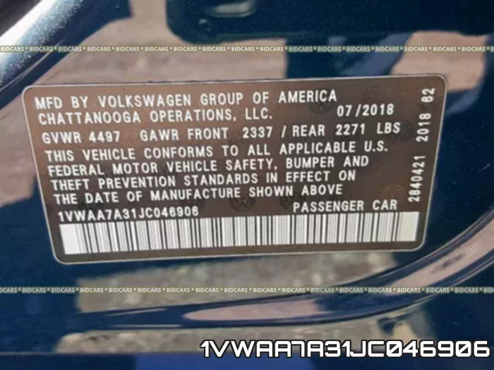 1VWAA7A31JC046906 фото 2