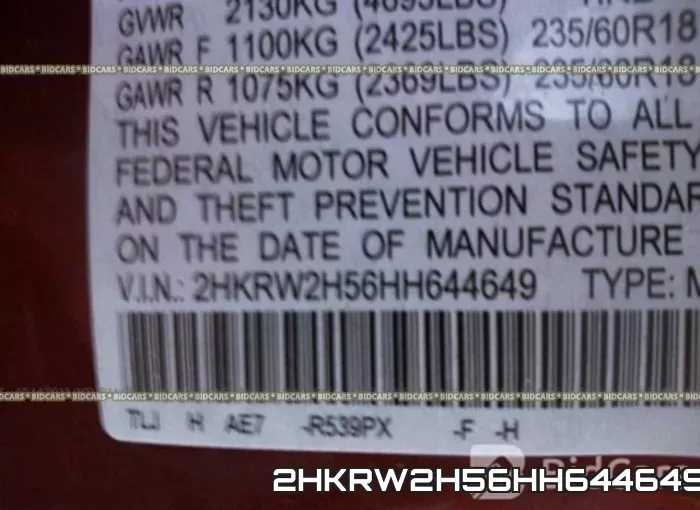 2HKRW2H56HH644649 фото 10