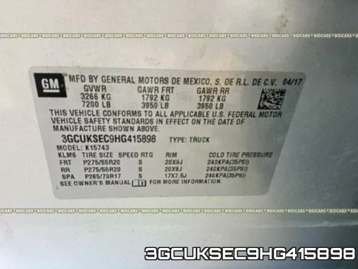 3GCUKSEC9HG415898 фото 2