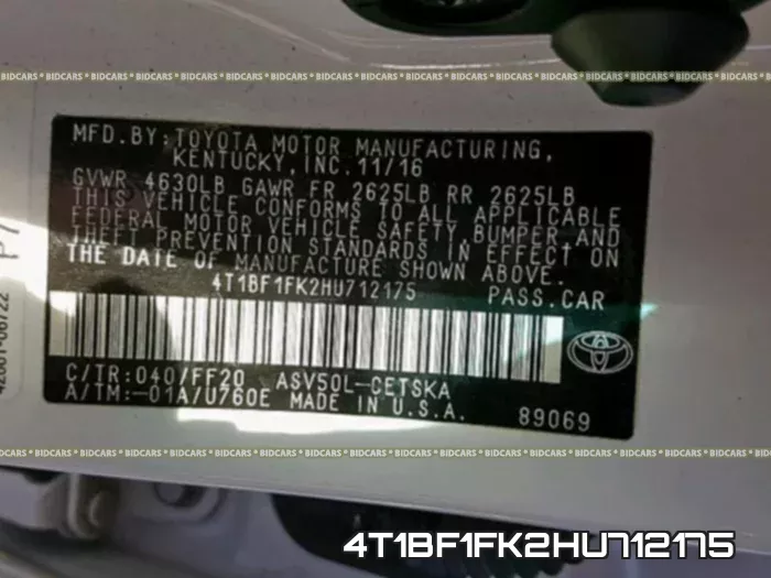 4T1BF1FK2HU712175 фото 2