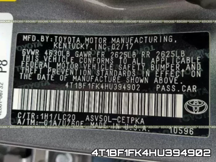 4T1BF1FK4HU394902 фото 2