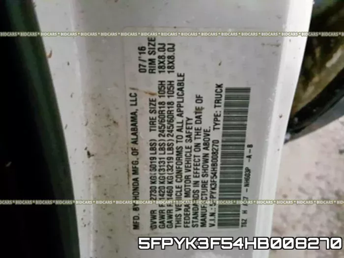5FPYK3F54HB008270 фото 2