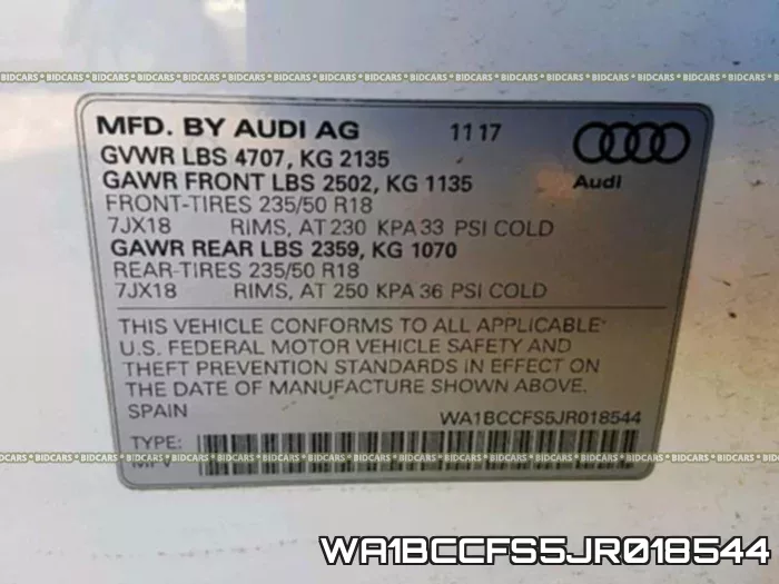WA1BCCFS5JR018544 фото 2