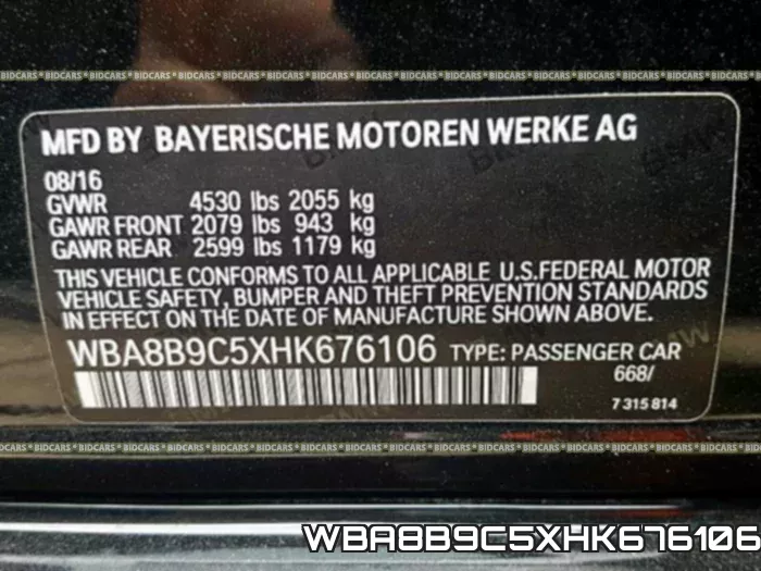 WBA8B9C5XHK676106 фото 2