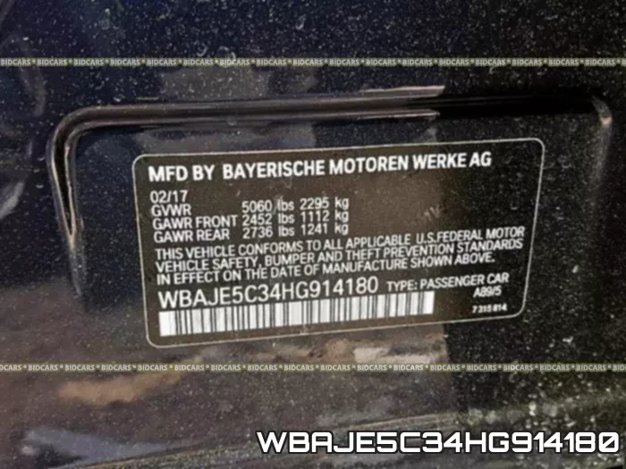 WBAJE5C34HG914180 фото 2