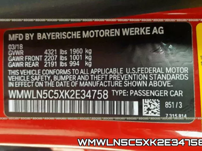 WMWLN5C5XK2E34758 фото 2