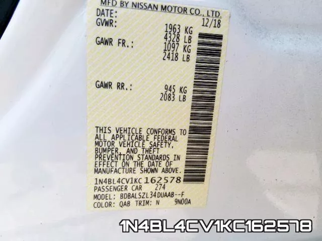 1N4BL4CV1KC162578 фото 2