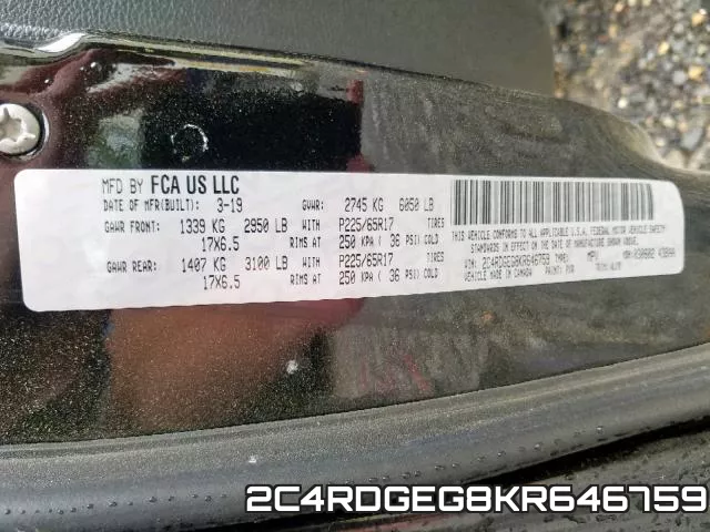 2C4RDGEG8KR646759 фото 2