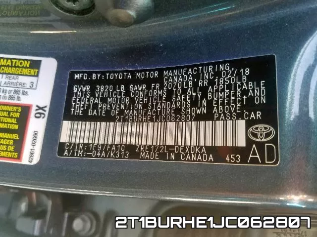2T1BURHE1JC062807 фото 2