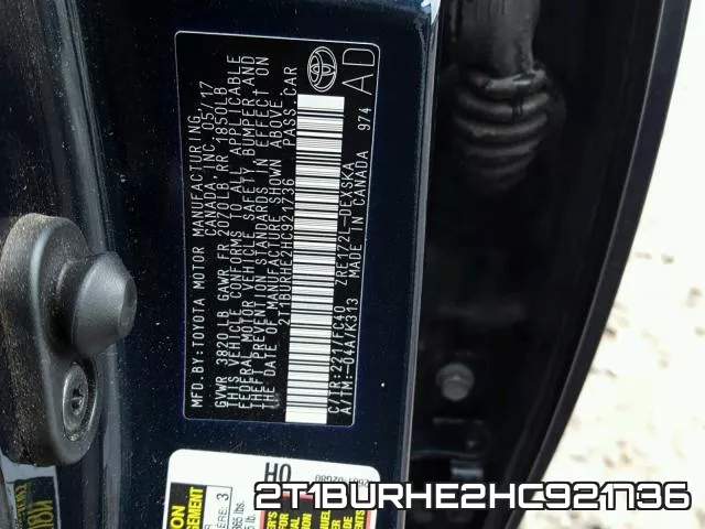 2T1BURHE2HC921736 фото 2