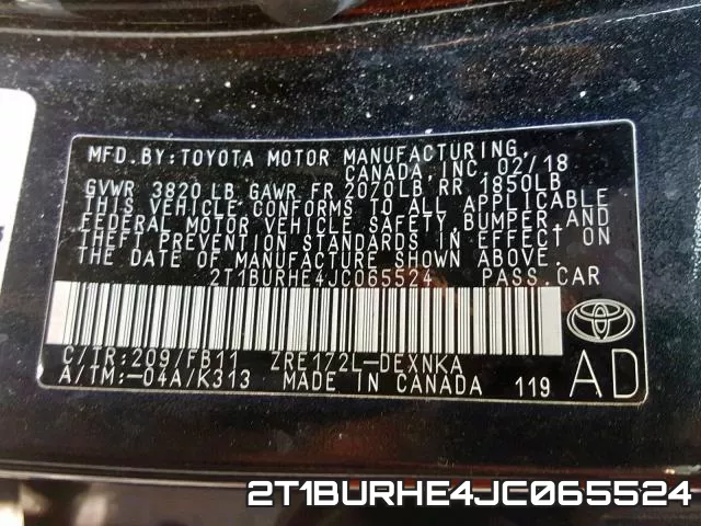 2T1BURHE4JC065524 фото 2