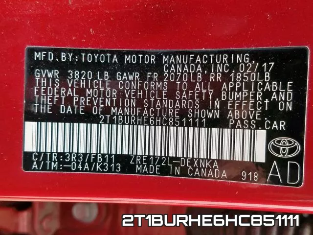 2T1BURHE6HC851111 фото 2