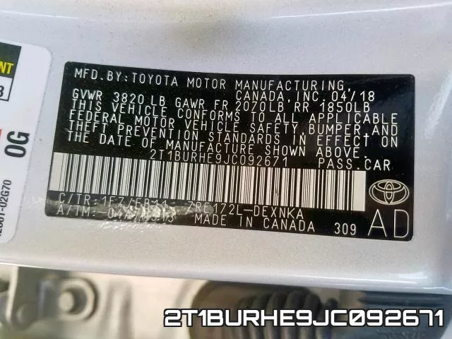 2T1BURHE9JC092671 фото 2