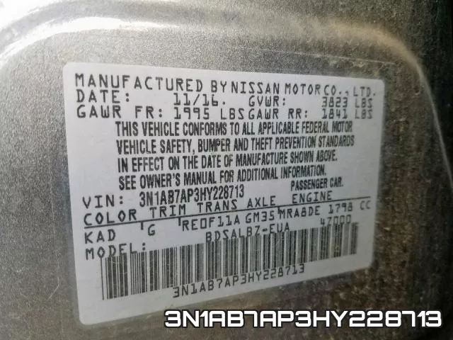 3N1AB7AP3HY228713 фото 2