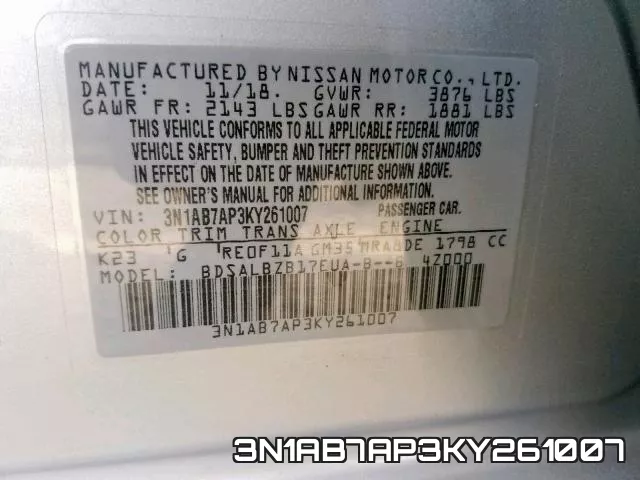 3N1AB7AP3KY261007 фото 2