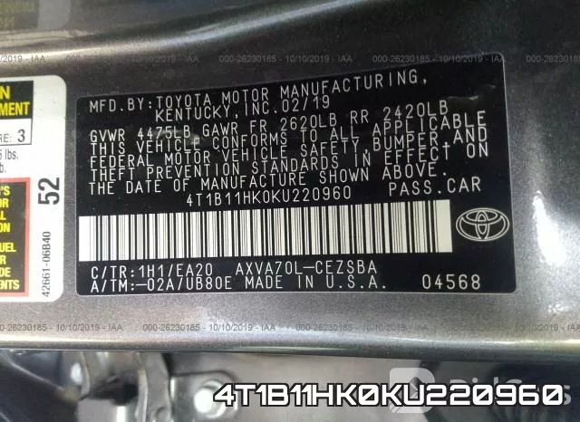 4T1B11HK0KU220960 фото 10