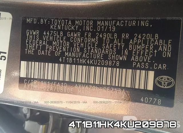 4T1B11HK4KU209878 фото 10