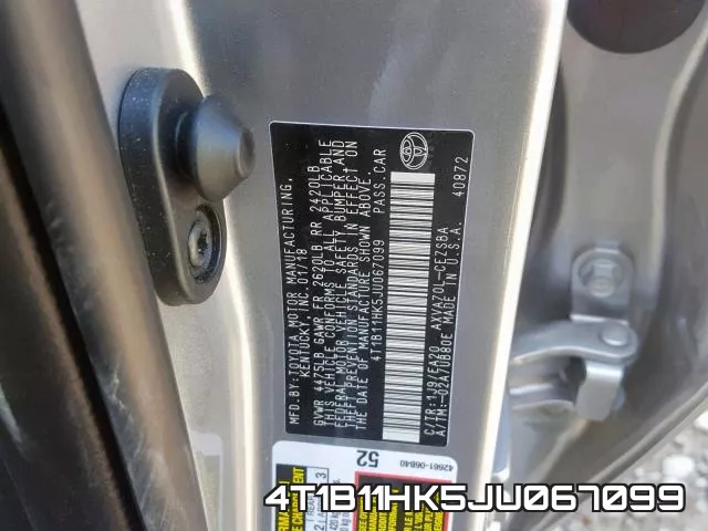 4T1B11HK5JU067099 фото 2