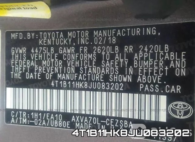 4T1B11HK8JU083202 фото 10