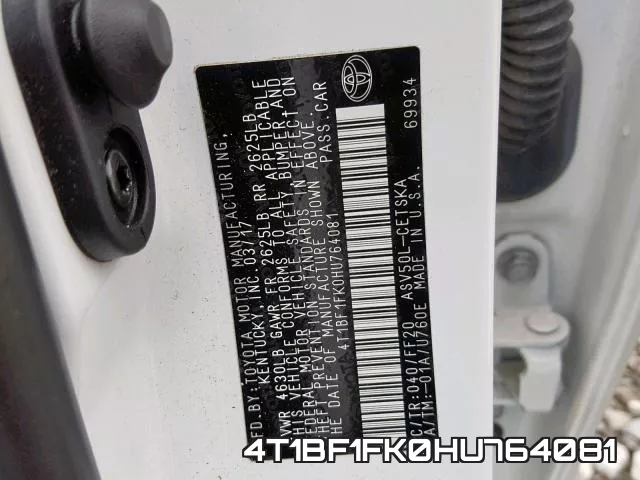 4T1BF1FK0HU764081 фото 2