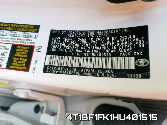 4T1BF1FK1HU401515 фото 2