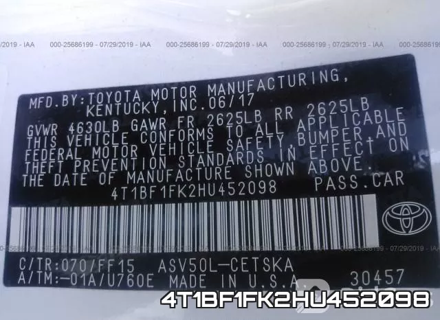 4T1BF1FK2HU452098 фото 10