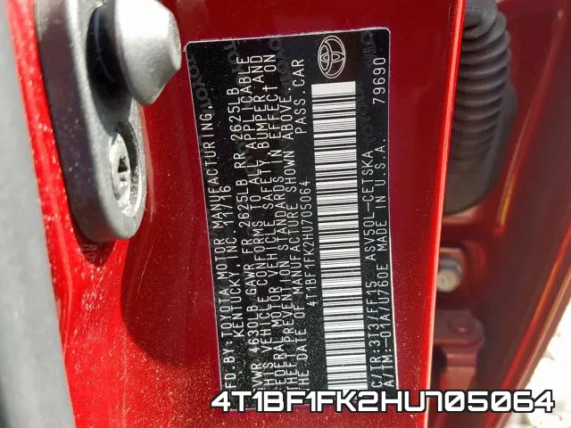 4T1BF1FK2HU705064 фото 2