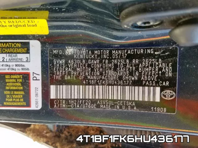 4T1BF1FK6HU436177 фото 2