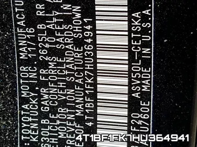 4T1BF1FK7HU364941 фото 2